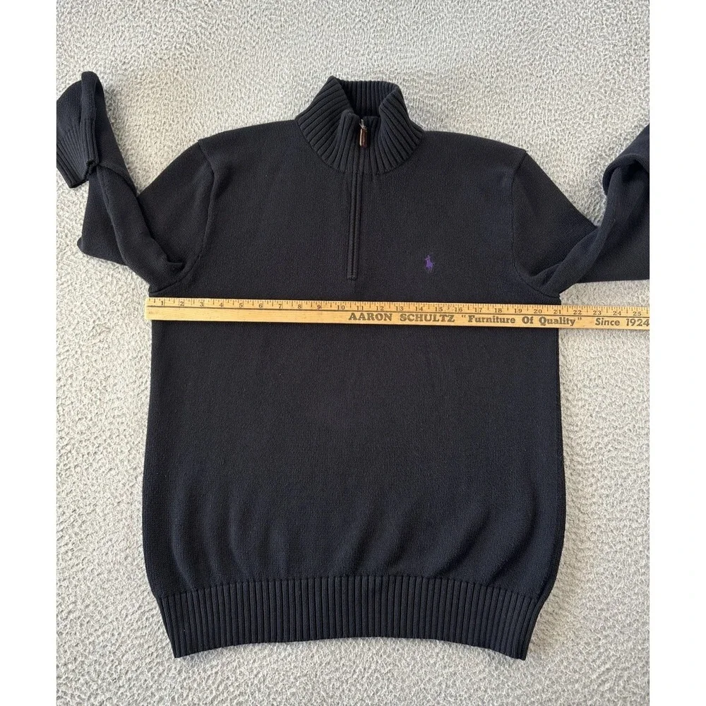 Polo Ralph Lauren Sweater Mens Medium Black 1/4 Zip Knit Cotton Purple Pony‎ Y2K